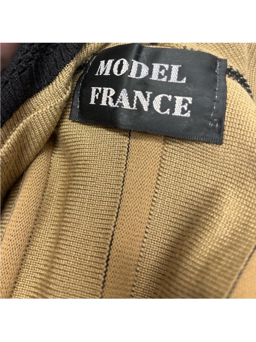 Model France Contrast Duster Cardigan Sweater Black Tan Polka Dot Stripe L - Picture 3 of 4